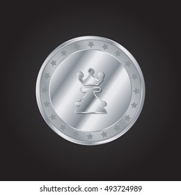 Chess Queen embossed realistic silver / platinum coin precious Icon / Logo Design