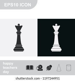 Chess queen flat black and white vector icon.