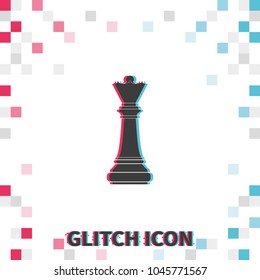 Chess queen  glitch effect vector icon.