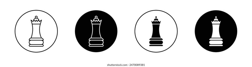 Chess queen icon set. chess crown piece vector symbol. chess game sign. Business strategy icon in black filled and outlined style.