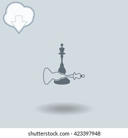 Chess queen icon with shadow. Cloud of download with arrow.