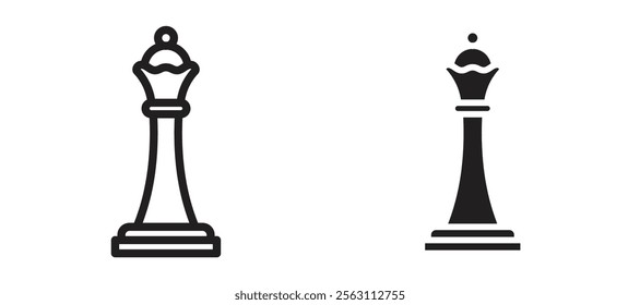 Chess queen icons in black line and filled versions