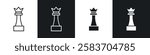 Chess queen icons collection in black and white filled and line versions