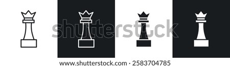 Chess queen icons collection in black and white filled and line versions