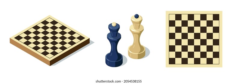 Chess queen isometric. Chessboard isometric and flat. Vector illustration on white background