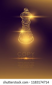 Chess Queen isometric wireframe polygon futuristic bokeh light frame structure and lens flare, Business strategy concept design illustration isolated on dark gradient background with copy space