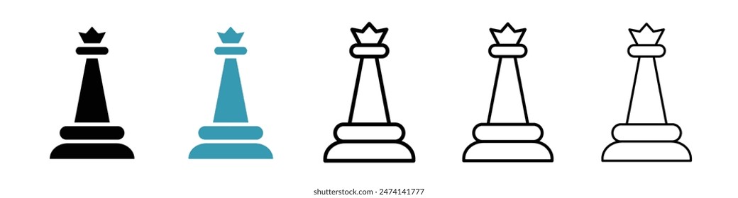 Chess queen line icon set. chess game crown piece line icon for UI designs.