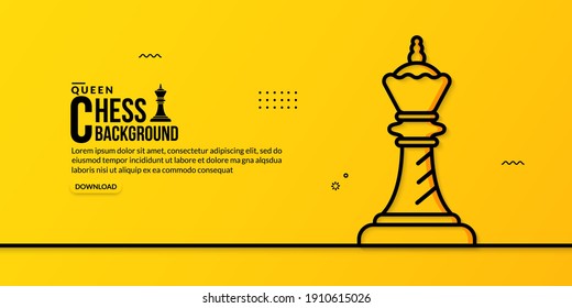 Chess queen linear illustration on yellow background, concept of business strategy and management