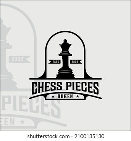 chess and queen piece logo vintage vector illustration template icon graphic design. retro sign or symbol for chess tournament or club with badge and typography