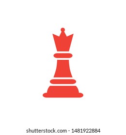 Chess Queen Red Icon On White Background. Red Flat Style Vector Illustration.