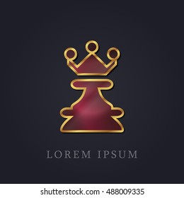 Chess Queen Red Ruby with Golden Frame Precious Jewellery Icon / Logo Design