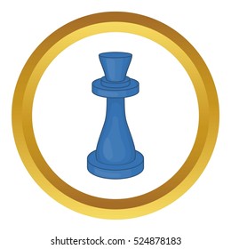 Chess queen vector icon in golden circle, cartoon style isolated on white background