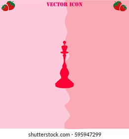 Chess queen vector  icon. Strawberry Background.