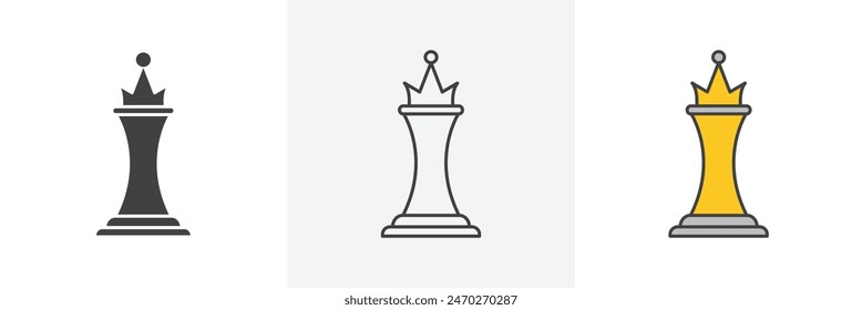 Chess queen vector set. Chess crown piece graphic. Chess game icon. Business strategy graphic.