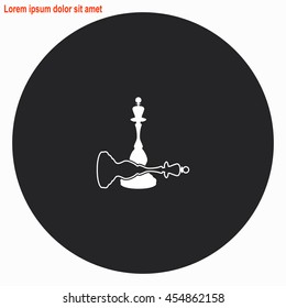 Chess queen web icon. Gray circle button with white illustration.