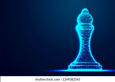 Chess Queen wireframe Polygon blue frame structure, Business strategy, future competition concept design. Abstract low poly, Triangle, dot, line, polygon. Shine blue background, Vector illustration