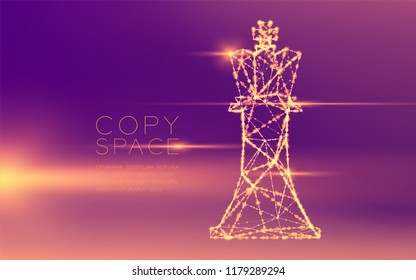 Chess Queen wireframe polygon futuristic bokeh light frame structure and lens flare, Business strategy concept design illustration isolated on purple gradient background with copy space