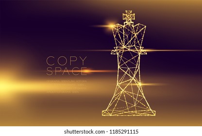 Chess Queen wireframe polygon futuristic bokeh light frame structure and lens flare, Business strategy concept design illustration isolated on dark gradient background with copy space