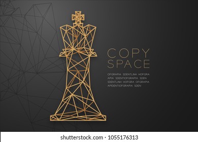 Chess Queen wireframe, Polygon golden frame structure concept design illustration isolated on black gradient background with copy space, vector eps 10