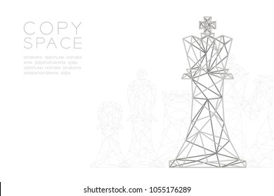 Estructura de marco plateado de reina de ajedrez Poligon, ilustración de diseño de concepto de estrategia de negocio aislada en fondo de degradado negro con espacio de copia, vectorial eps 10