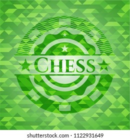 Chess realistic green emblem. Mosaic background