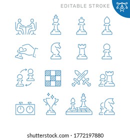 Chess related icons. Editable stroke. Thin vector icon set