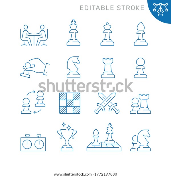 Chess related icons. Editable stroke. Thin vector\
icon set