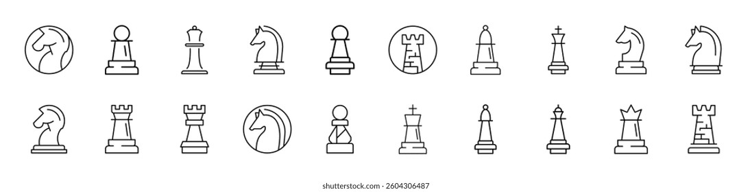 Chess Related Image Collection. Editable Stroke. Perfect for Infographics, Articles, Books, Flyers, Banners