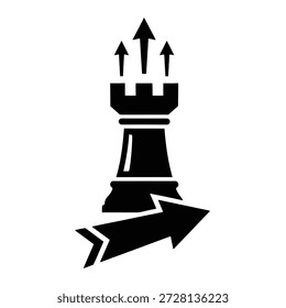 Chess rook with arrows pointing upwards symbolizes strategic growth and forward direction.