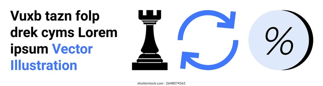 Chess rook, blue refresh arrows, and percentage sign. Ideal for strategy, analytics, business, marketing, finance, education, and game design themes Landing page