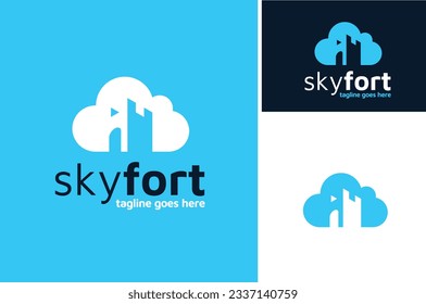 Chess Rook Fort Fortress Palace Castle Tower with Bubble Cloud Sky for Raise or Upload Database Internet logo design