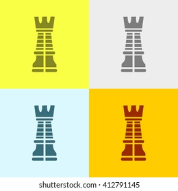 Chess Rook Icon on Four Different Backgrounds. Eps-10.