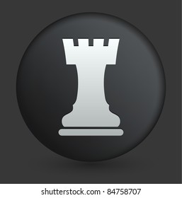 Chess Rook Icon on Round Black Button Collection Original Illustration