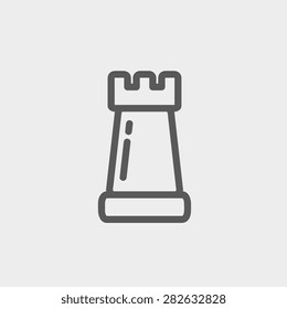 Chess rook icon thin line for web and mobile, modern minimalistic flat design. Vector dark grey icon on light grey background.