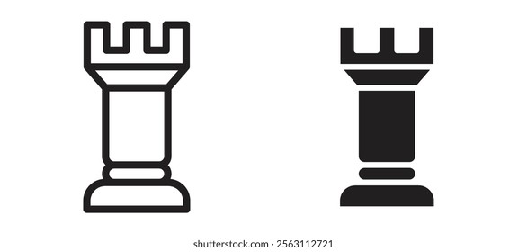 Chess rook icons in black line and filled versions