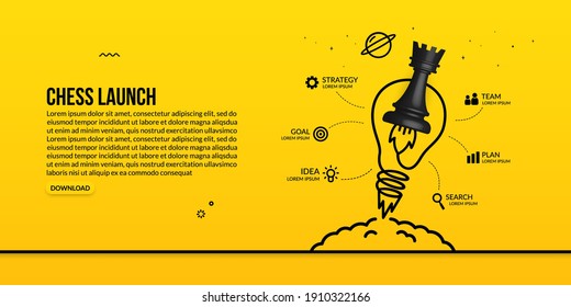 Chess Rook Launching Idea With Light Bulb Infographic Concept Of Business Strategy And Management