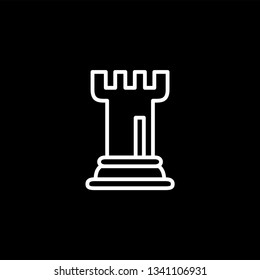 Chess Rook Line Icon On Black Background. Black Flat Style Vector Illustration.