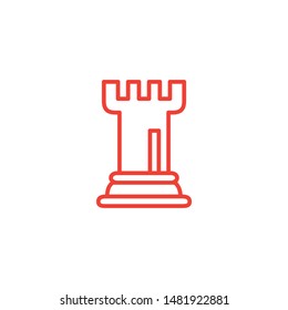 Chess Rook Line Red Icon On White Background. Red Flat Style Vector Illustration.