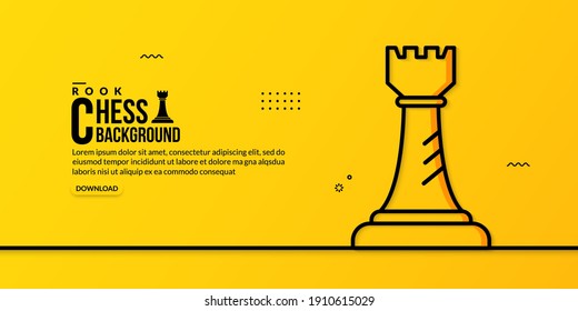 Chess rook linear illustration on yellow background, concept of business strategy and management