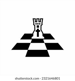 Chess rook logo design with cross in chessboard.