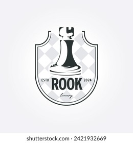 chess rook logo icon vector design emblem. rook illustration design on chessboard background