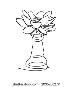 Chess Rook with lotus one line art. Continuous line drawing of Chess Pieces with flowers.