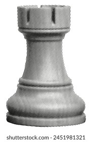 chess rook piece isolated on white background trendy retro halftone grunge dotted magazine texture cut-out vintage board game collage element for mixed media design