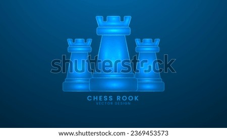 Chess rook piece Strategic business game or hobby. Vector illustration with light effect and neon