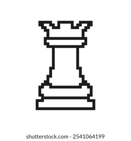 Ícone Pixelizado Da Torre De Xadrez. Pixel Art Símbolo de uma peça de xadrez para defesa ou estratégia. Sinal de pensamento estratégico. Ilustração de vetor isolada.