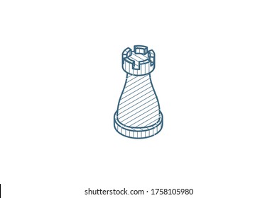 chess rook, strategy isometric icon. 3d vector illustration. Isolated line art technical drawing. Editable stroke