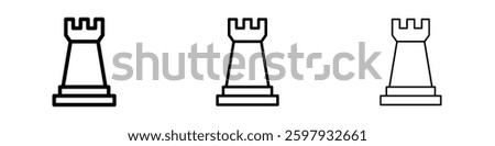 Chess rook thin line vector icon set.