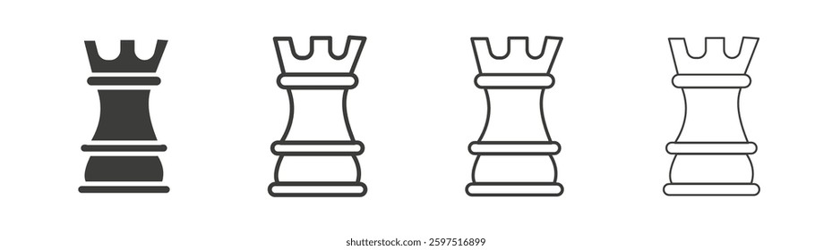 Chess rook vector icon set in black and white color.
