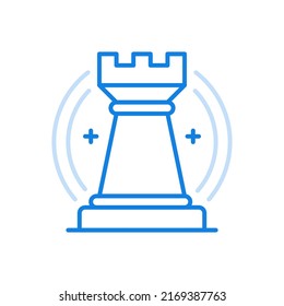 Chess rook vector line icon. Strategic game with logical principle. Brilliant creative thinking with successful commercial achievements. Battle of intellects and simple exciting leisure time.