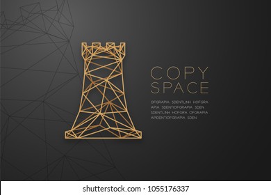 Chess Rook wireframe Polygon golden frame structure, Business strategy concept design illustration isolated on black gradient background with copy space, vector eps 10